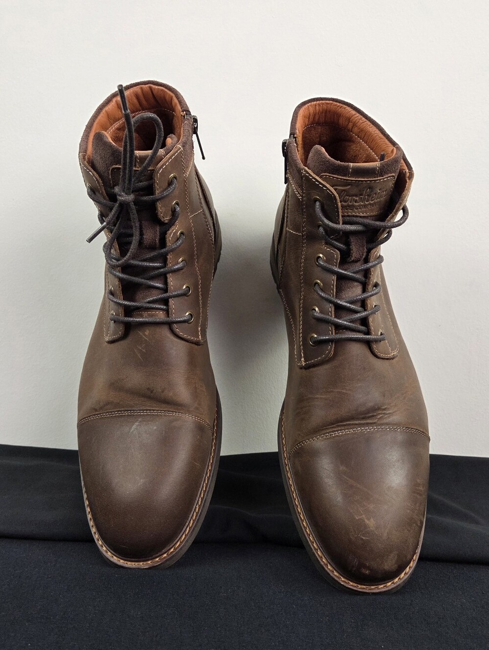 Florsheim Leather Cap Toe Boot Mens Size 12 Brown Side Zip
